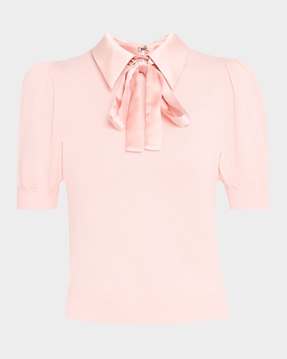 Chase Puff-Sleeve Sweater with Detachable Woven Collar
